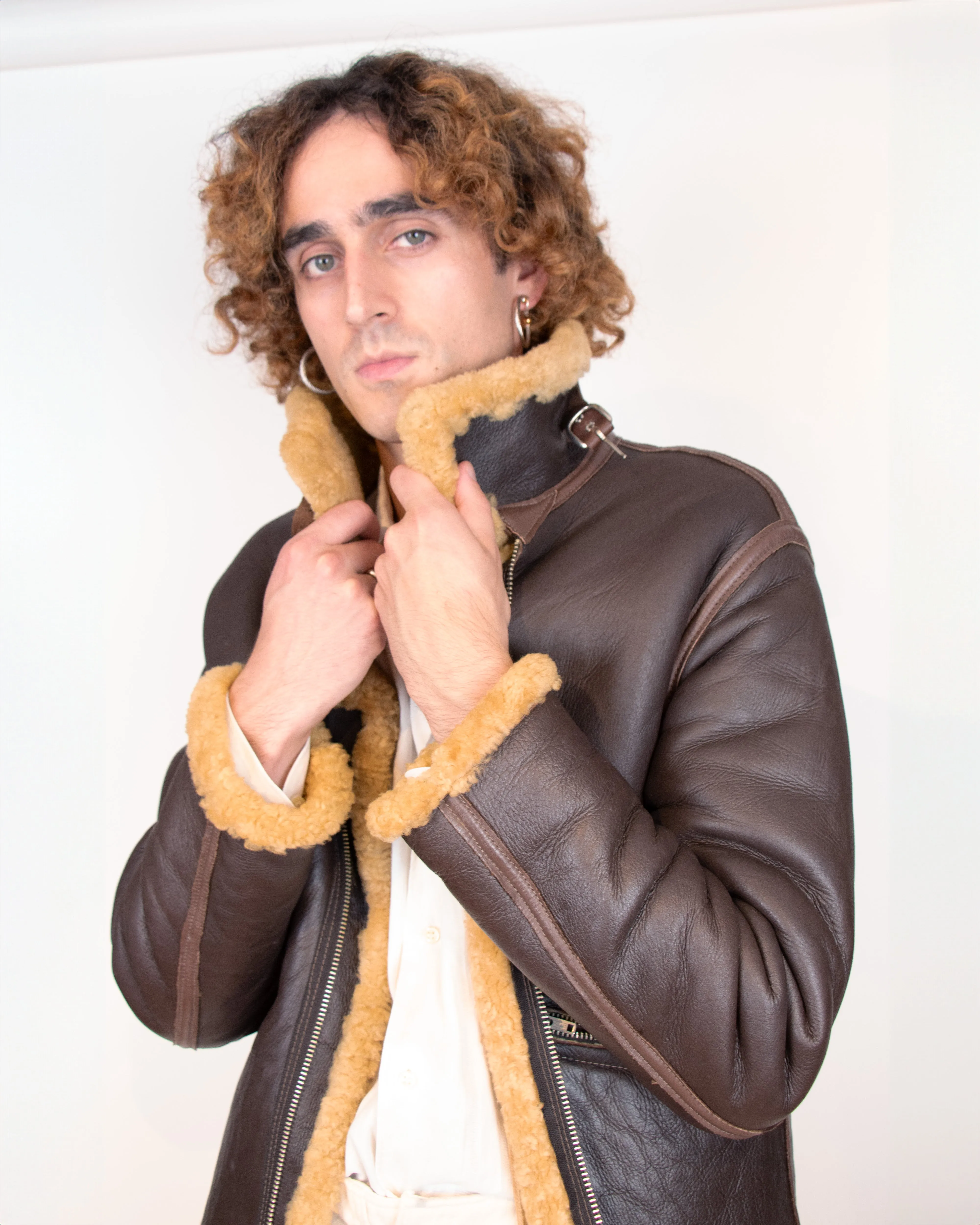 1970s United States Air Force Brown Shearling Aviator Jacket S