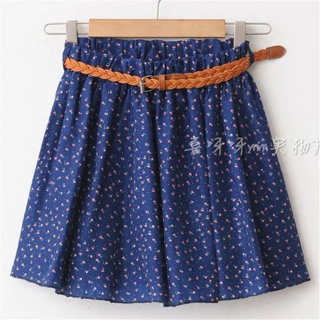 2017 SUMMER STYLE WOMEN SKIRT SAIA CASUAL CUTE ABOVE KNEE MINI SHORT SAIAS CHIFFON SKIRTS GIRLS INTERLINING BLUE BLACK (NO BELT)