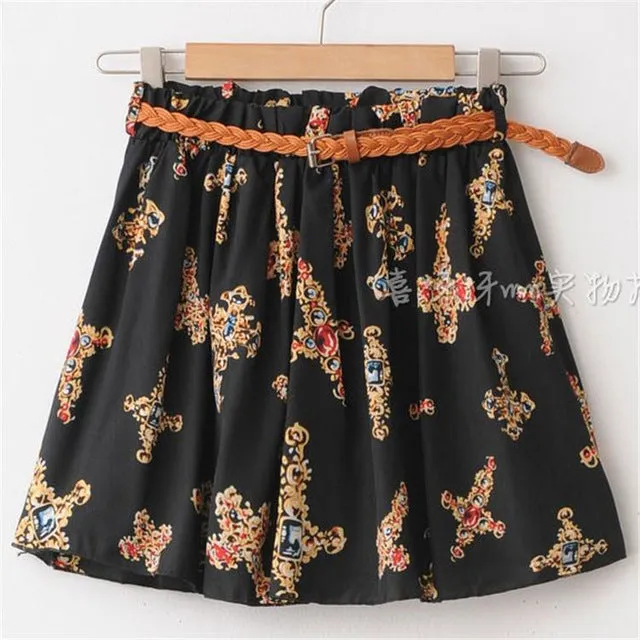 2017 SUMMER STYLE WOMEN SKIRT SAIA CASUAL CUTE ABOVE KNEE MINI SHORT SAIAS CHIFFON SKIRTS GIRLS INTERLINING BLUE BLACK (NO BELT)