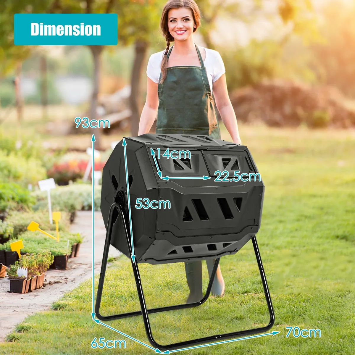 40 Gallon Garden Rotating Composting Device with Dual Chamber