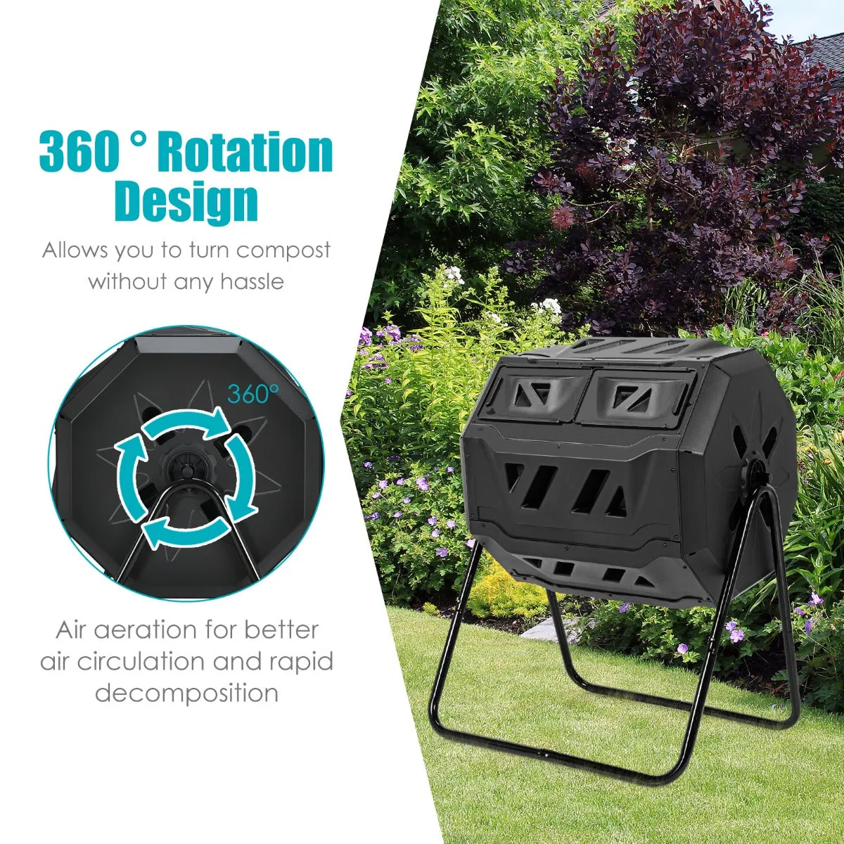 40 Gallon Garden Rotating Composting Device with Dual Chamber