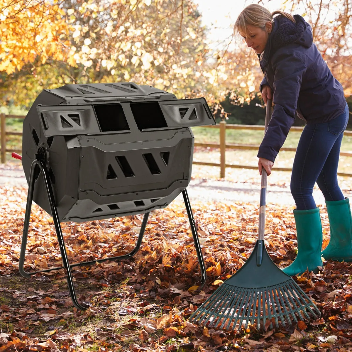 40 Gallon Garden Rotating Composting Device with Dual Chamber