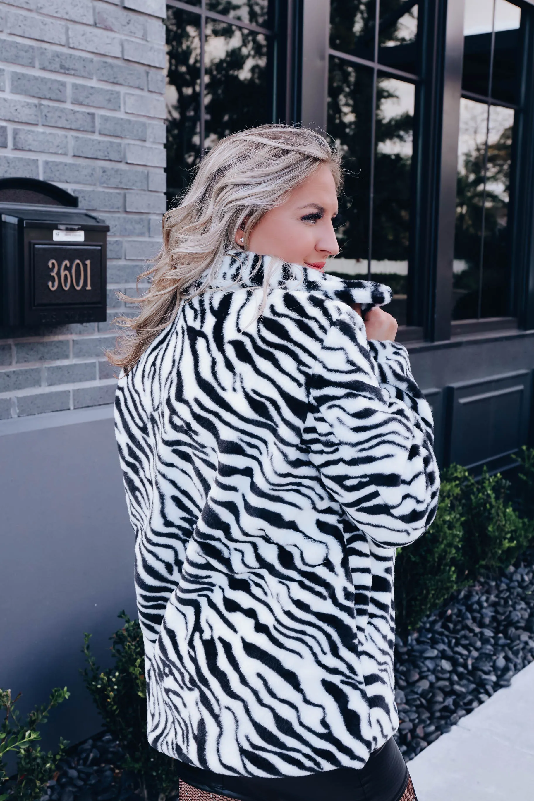 A Lil' Extra Zebra Print Faux Fur Jacket