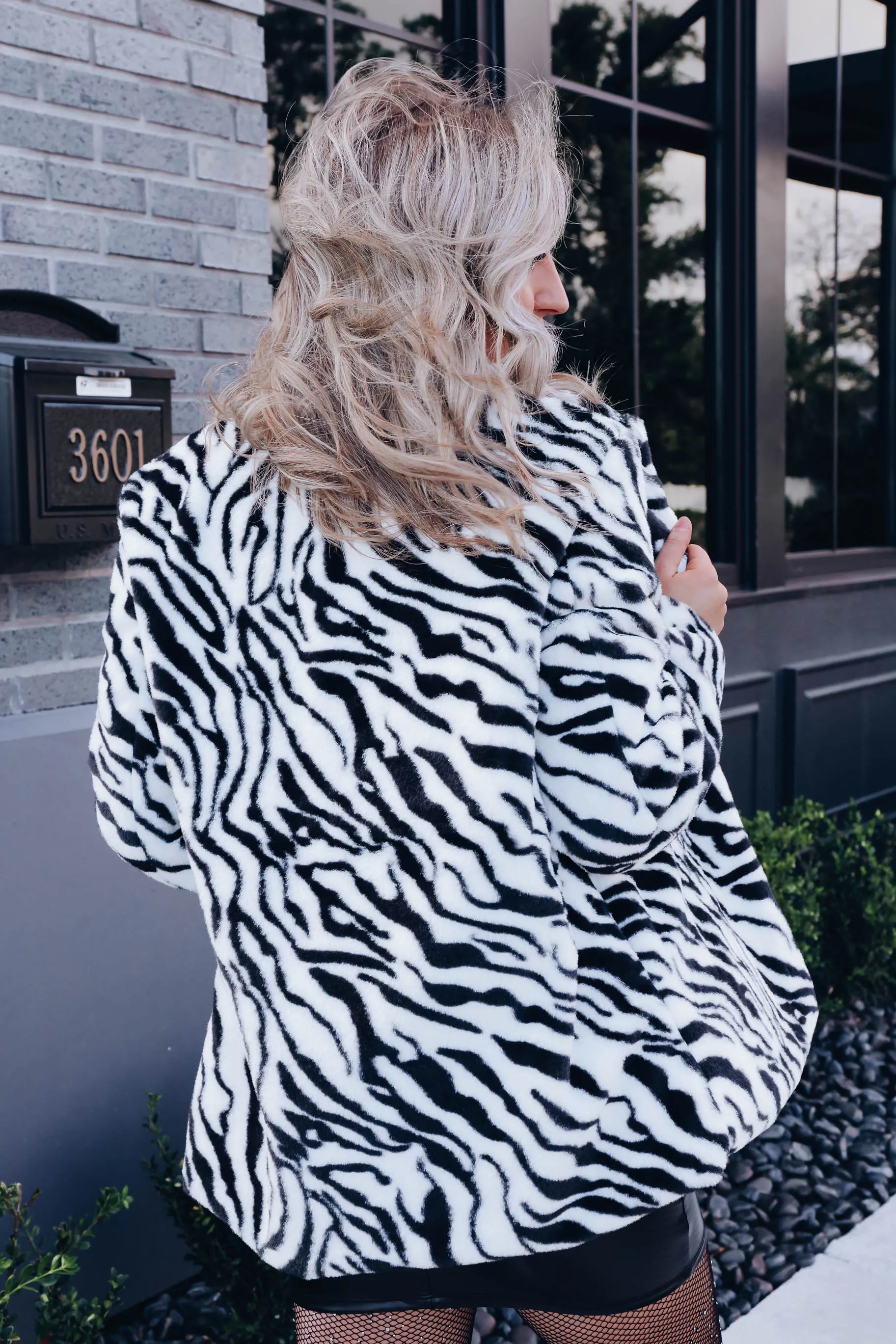 A Lil' Extra Zebra Print Faux Fur Jacket