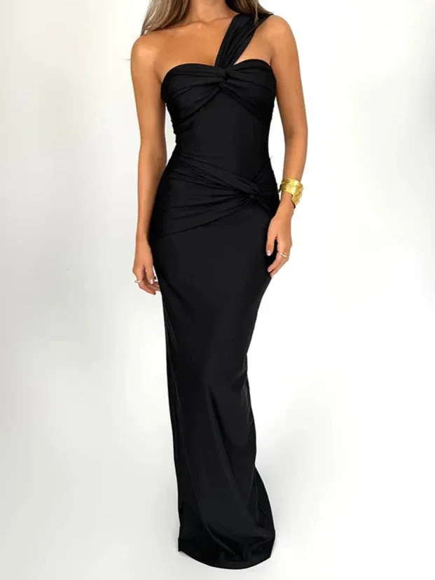 A&A One Shoulder Sleeveless Bodycon Elegant Maxi Dress