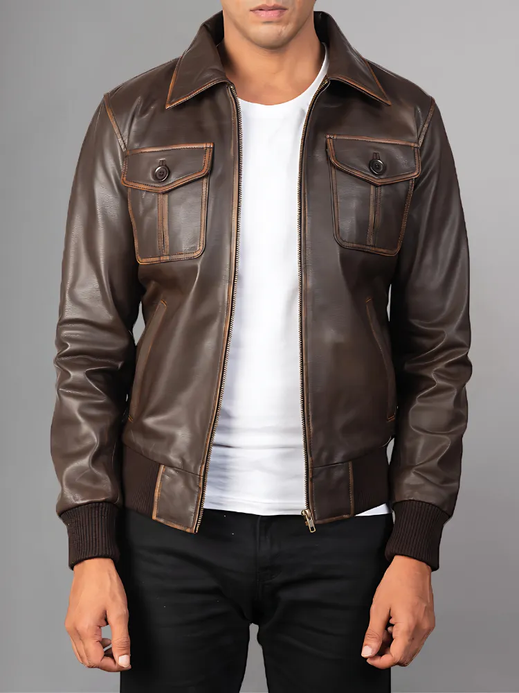 Aaron Leather Black Bomber Jacket