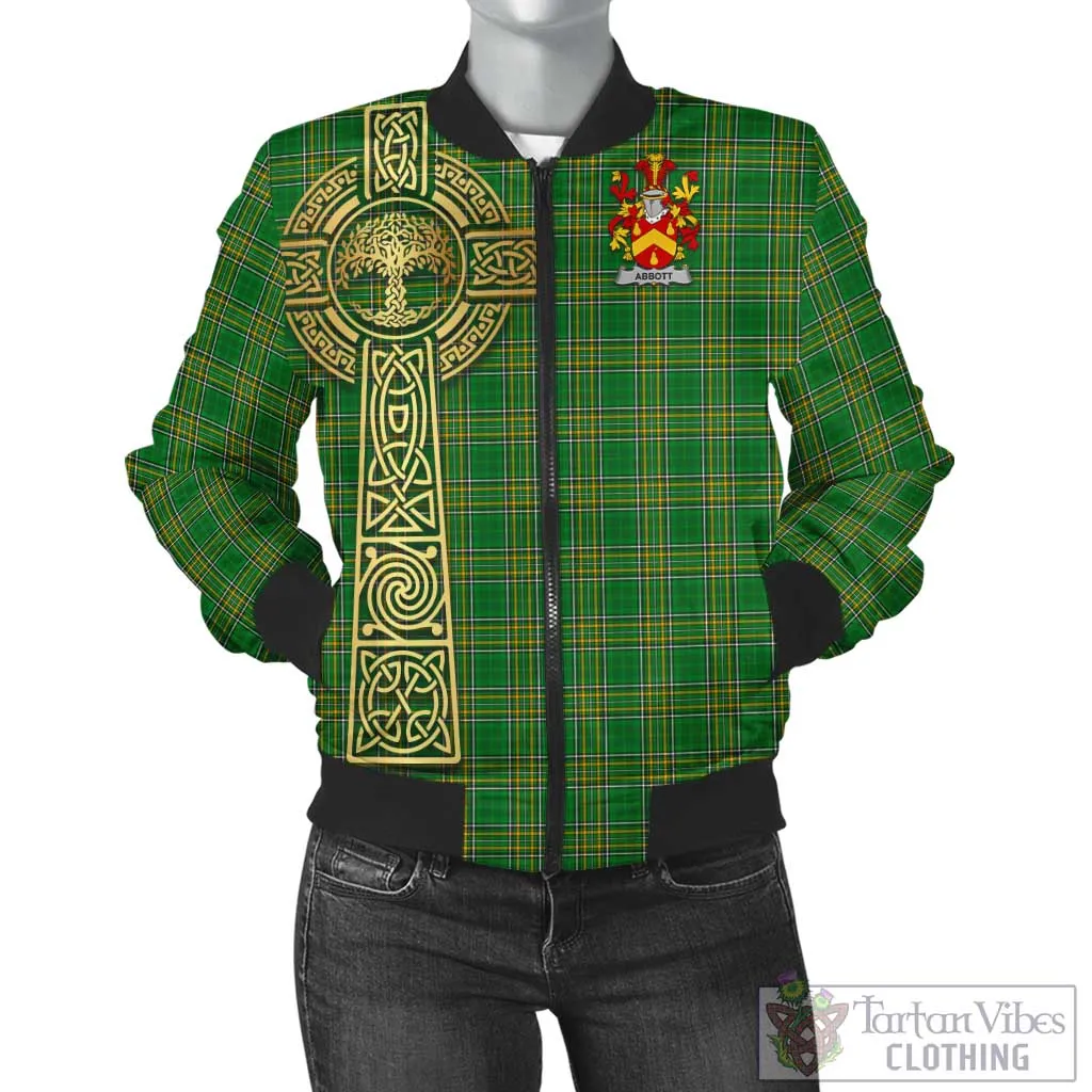 Abbott Irish Clan Tartan Bomber Jacket with Coat of Arms Celtic Tree of Life Style