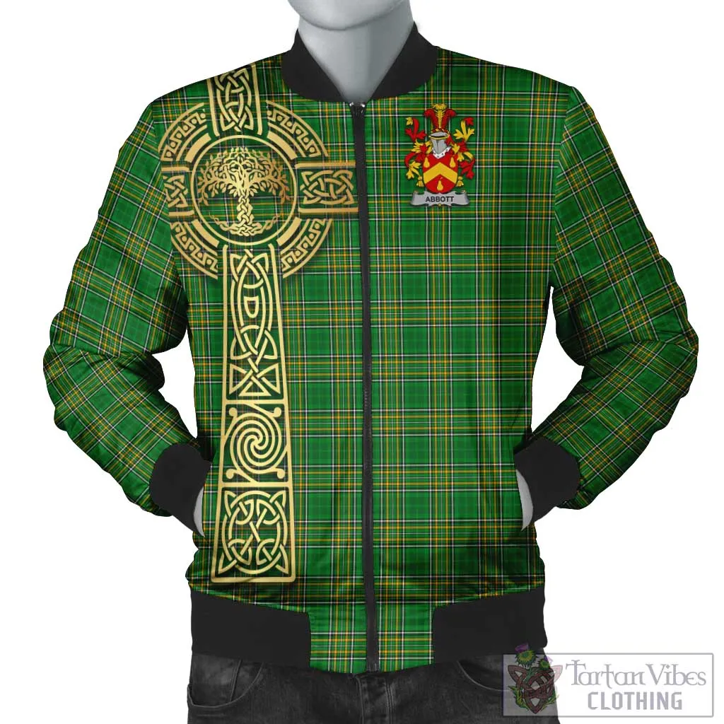 Abbott Irish Clan Tartan Bomber Jacket with Coat of Arms Celtic Tree of Life Style