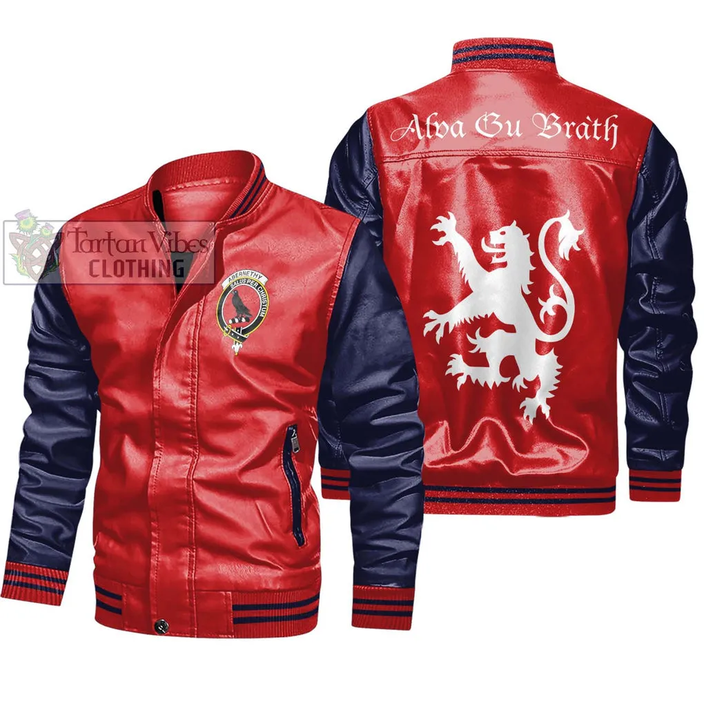 Abernethy Family Crest Leather Bomber Jacket Lion Rampant Alba Gu Brath Style