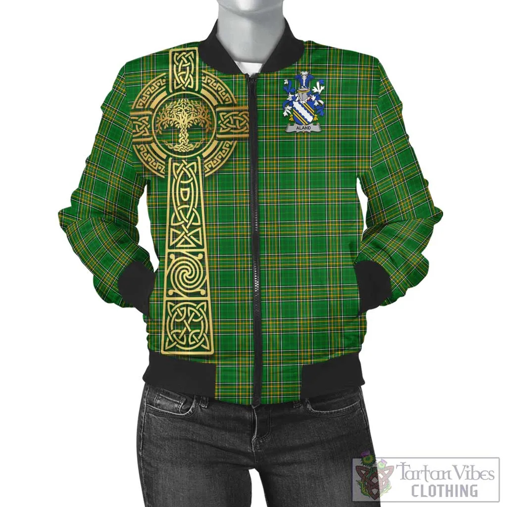 Aland Irish Clan Tartan Bomber Jacket with Coat of Arms Celtic Tree of Life Style