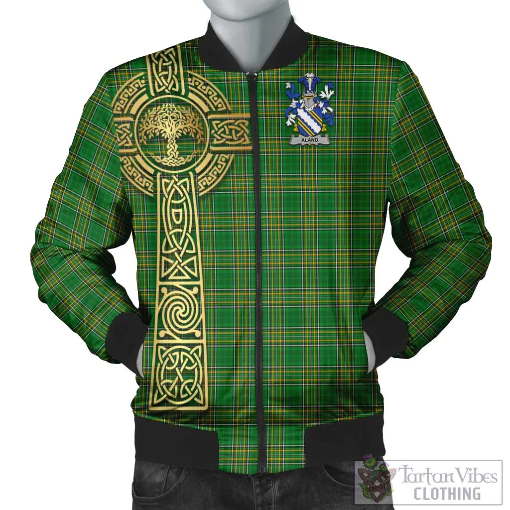 Aland Irish Clan Tartan Bomber Jacket with Coat of Arms Celtic Tree of Life Style