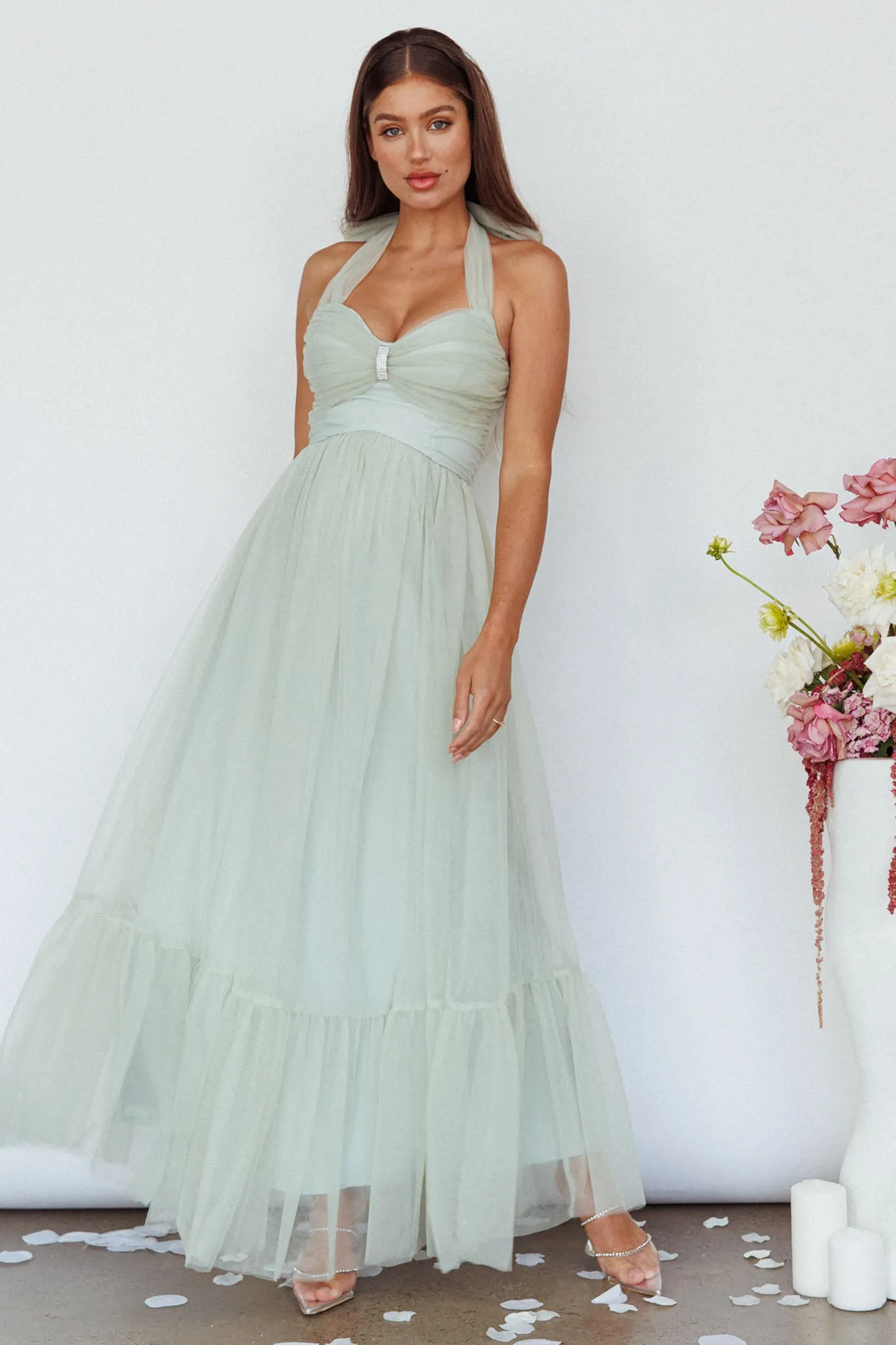 Alegria Tulle Maxi Dress Pistachio