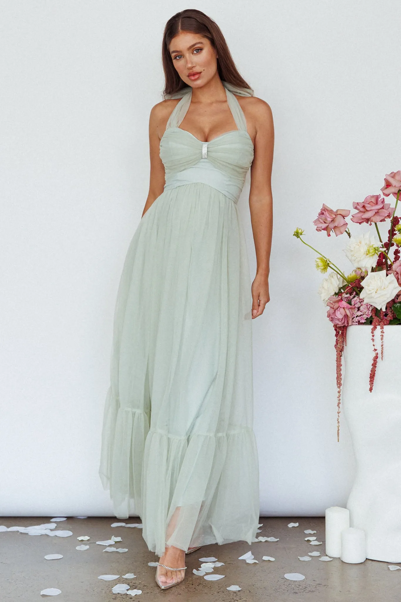 Alegria Tulle Maxi Dress Pistachio