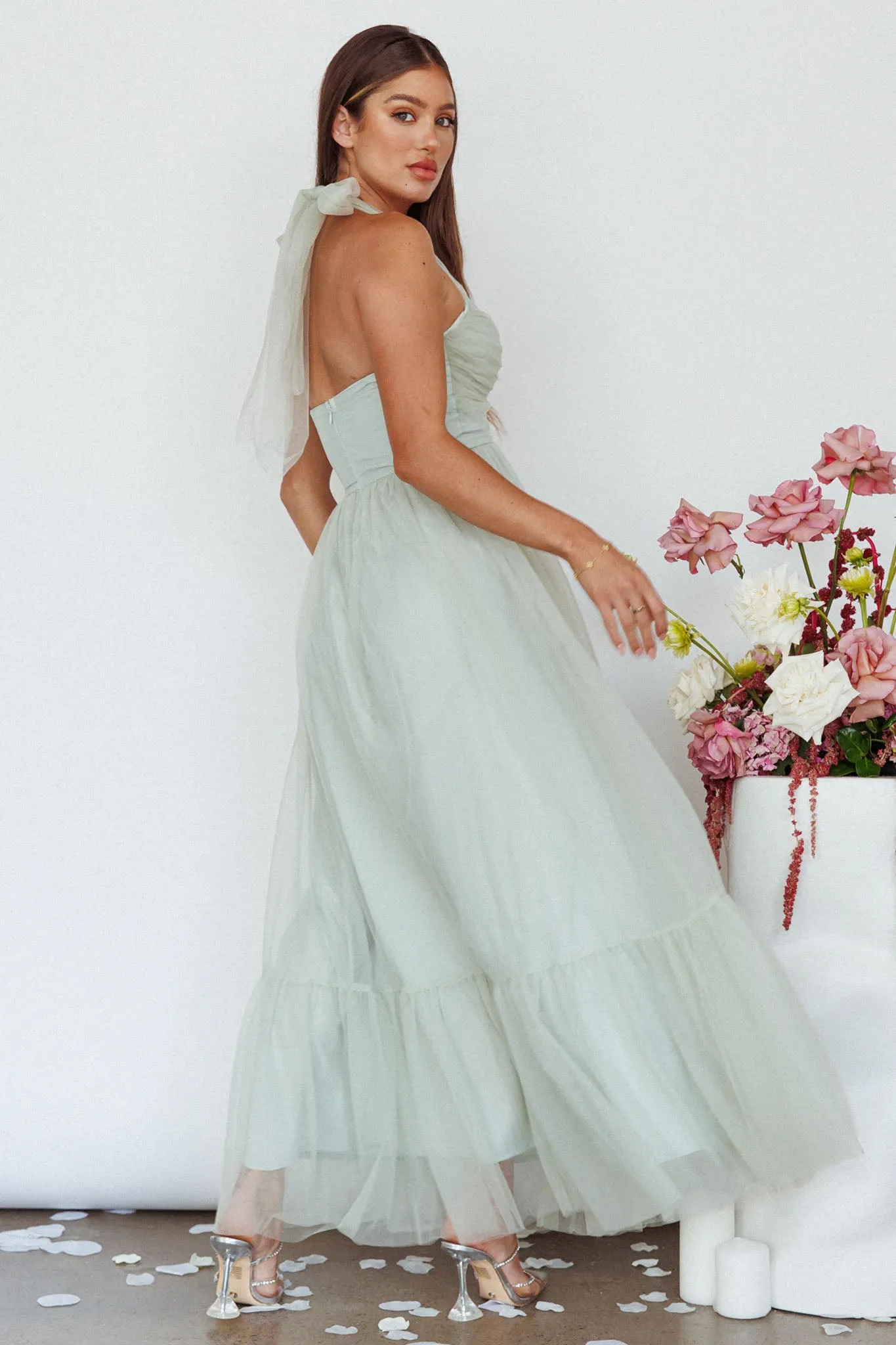 Alegria Tulle Maxi Dress Pistachio