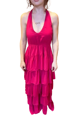 Andree Women's Hot Pink Long Ruffle Dress