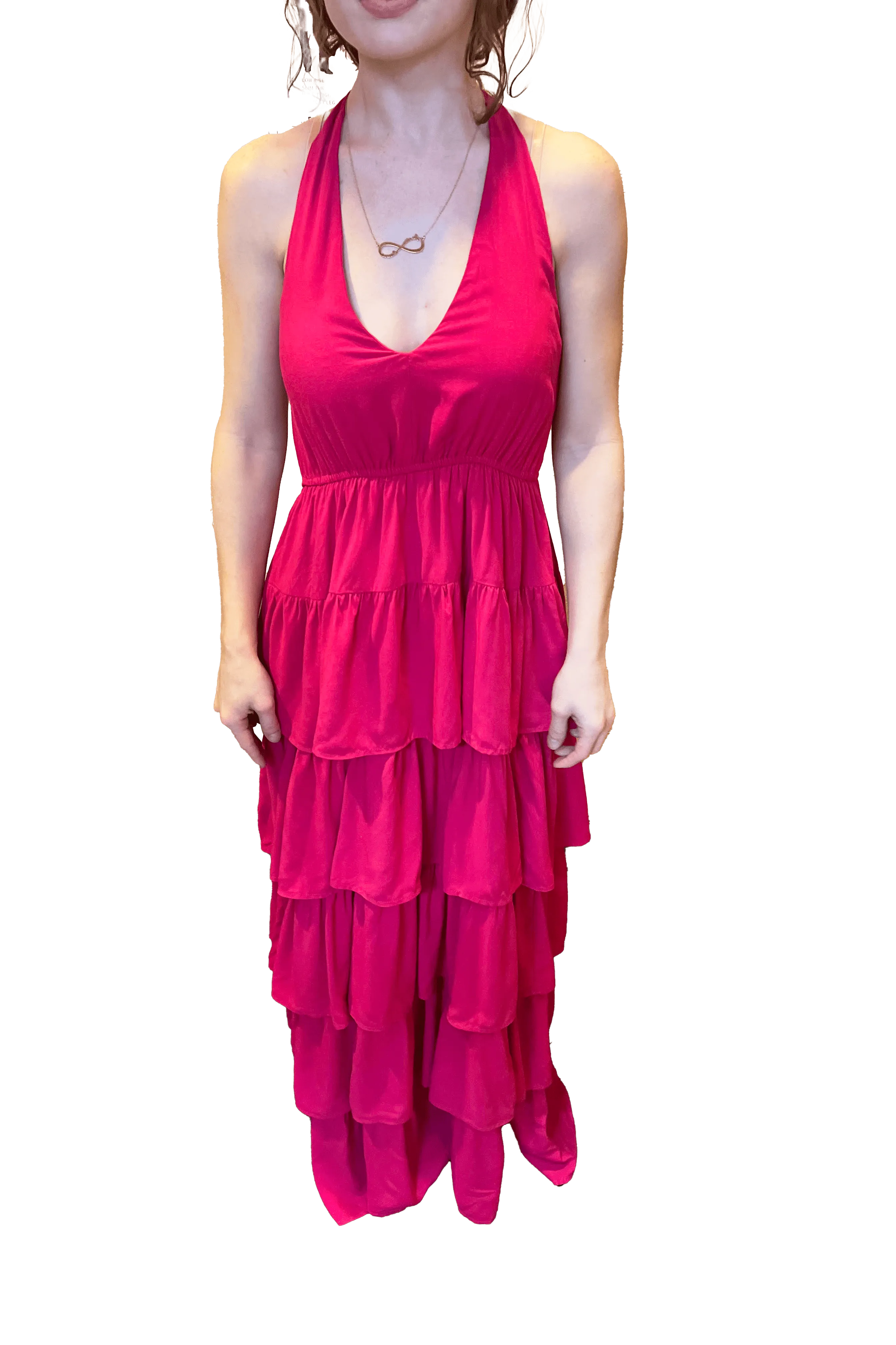 Andree Women's Hot Pink Long Ruffle Dress