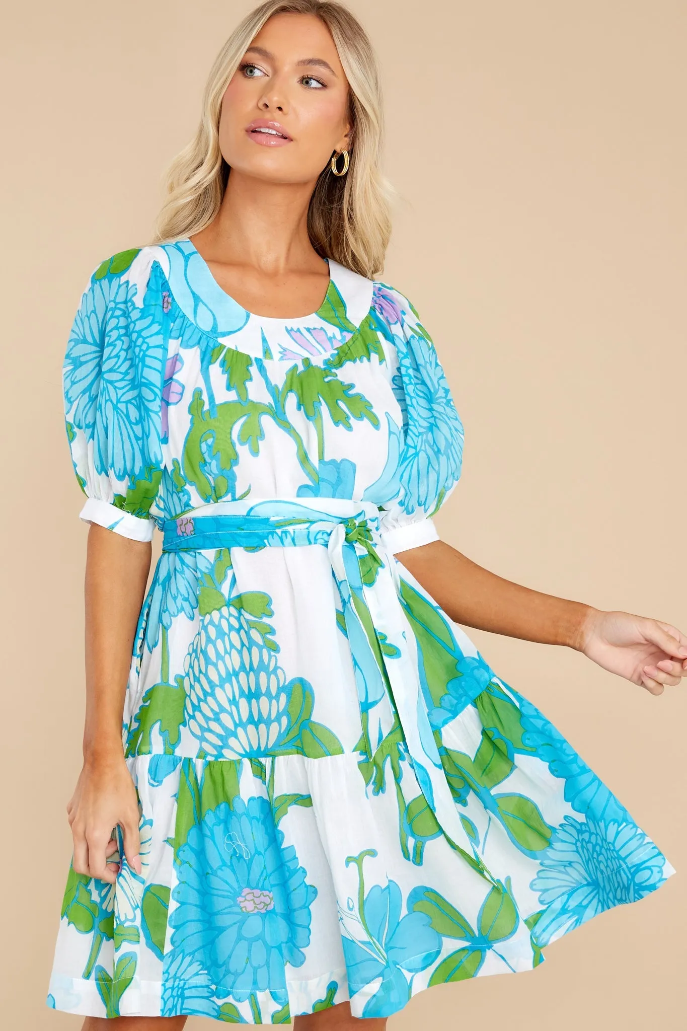 Anna Mod Floral Aqua Dress