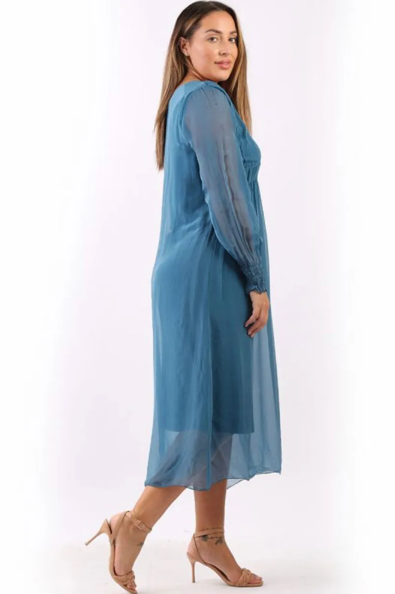 Anne   Kate Italian Plain Shirred Maxi Silk Dress