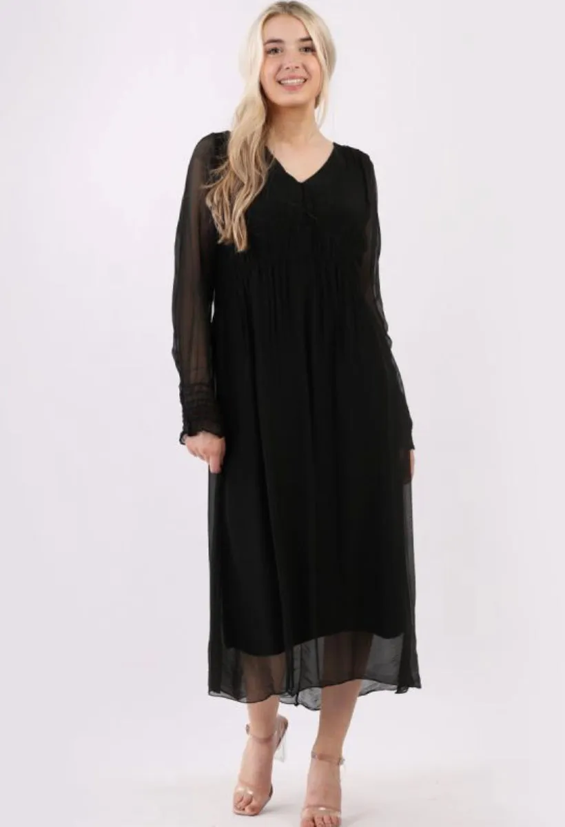 Anne   Kate Italian Plain Shirred Maxi Silk Dress