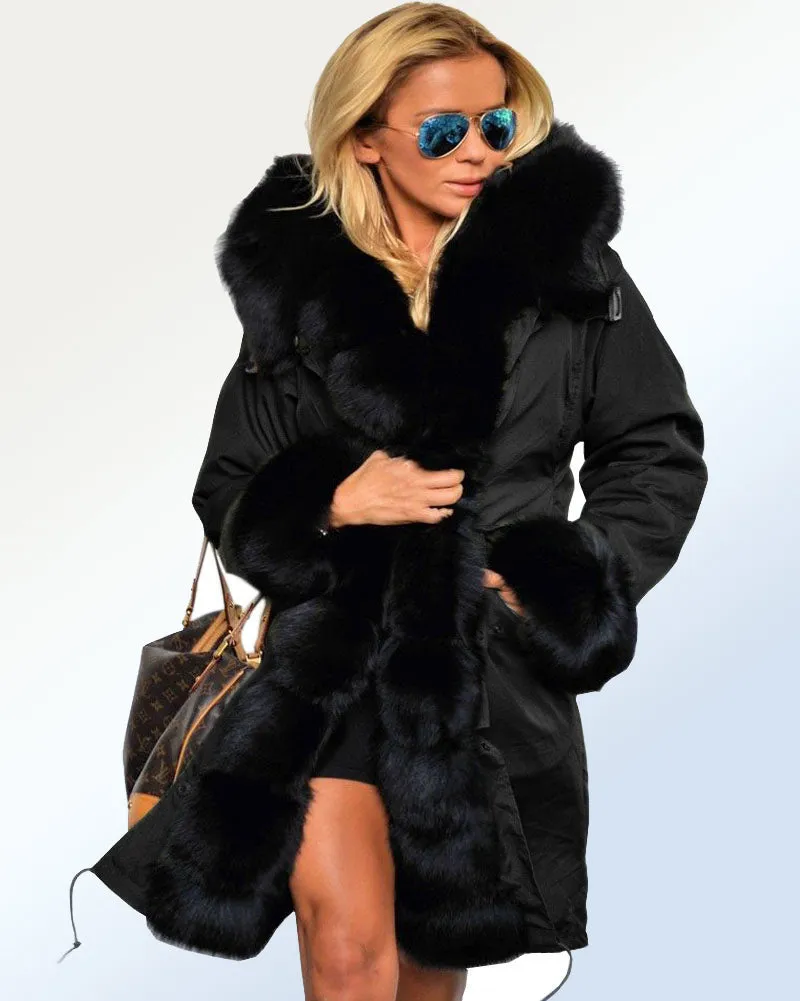 Aofur Women Winter Warm Thick Faux Fur Coat Hood Parka Long Jacket Size 8-18