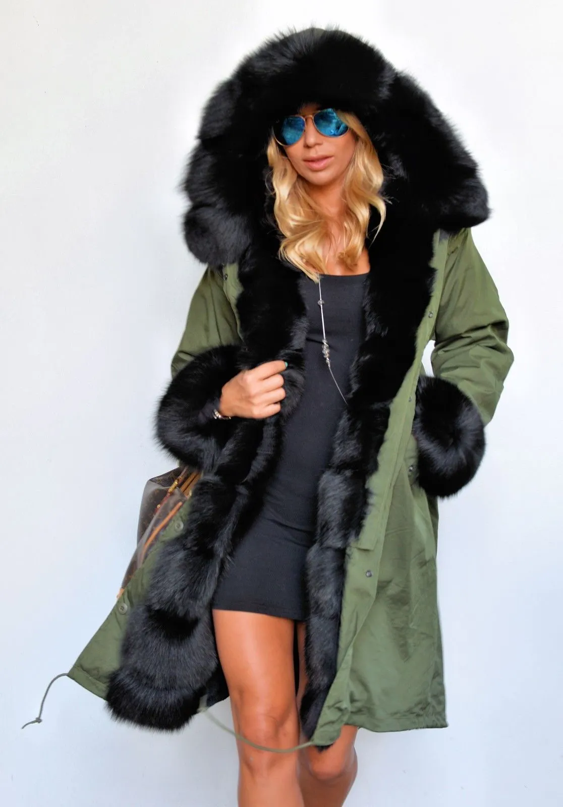 Aofur Women Winter Warm Thick Faux Fur Coat Hood Parka Long Jacket Size 8-18