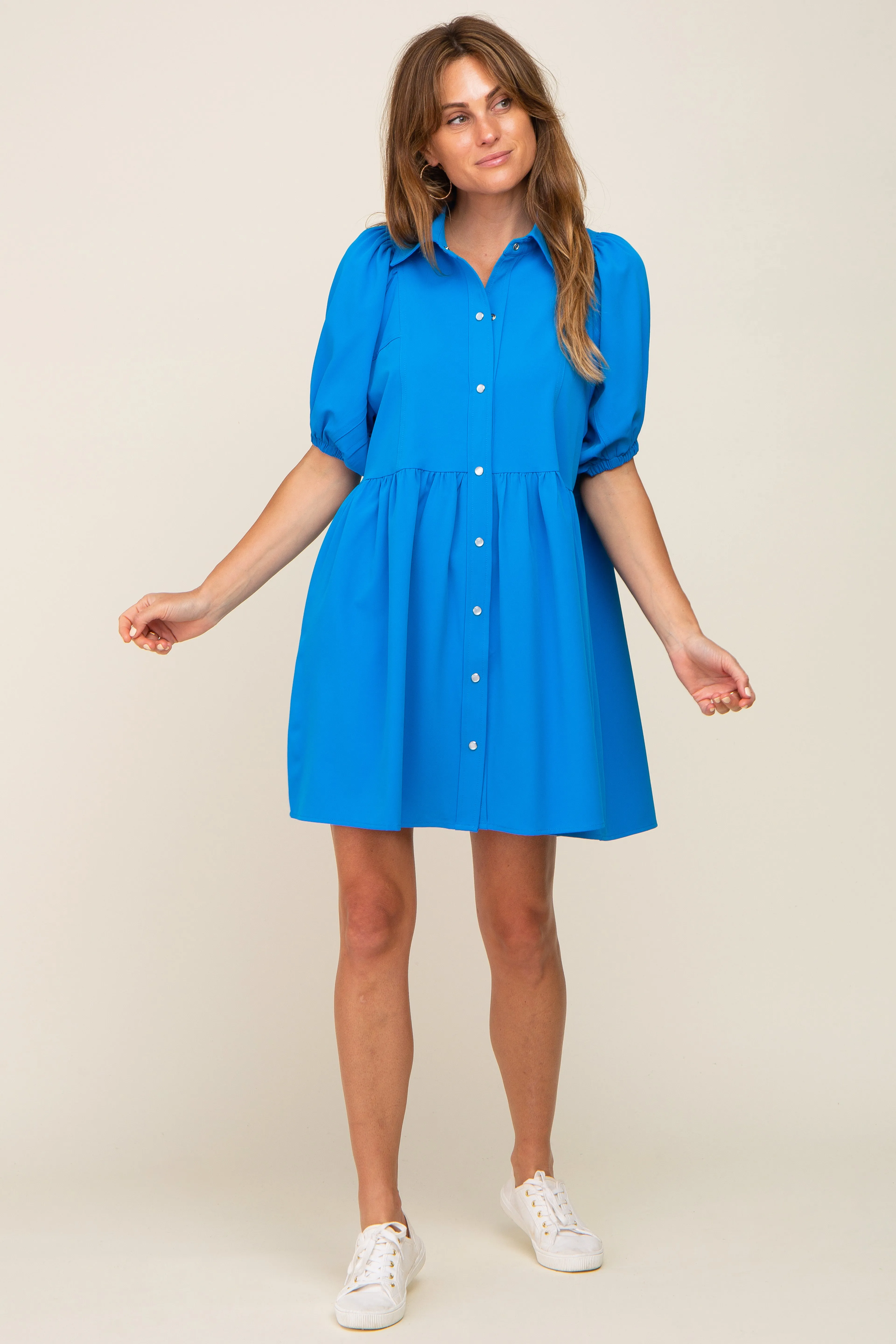 Aqua Button Down Mini Dress