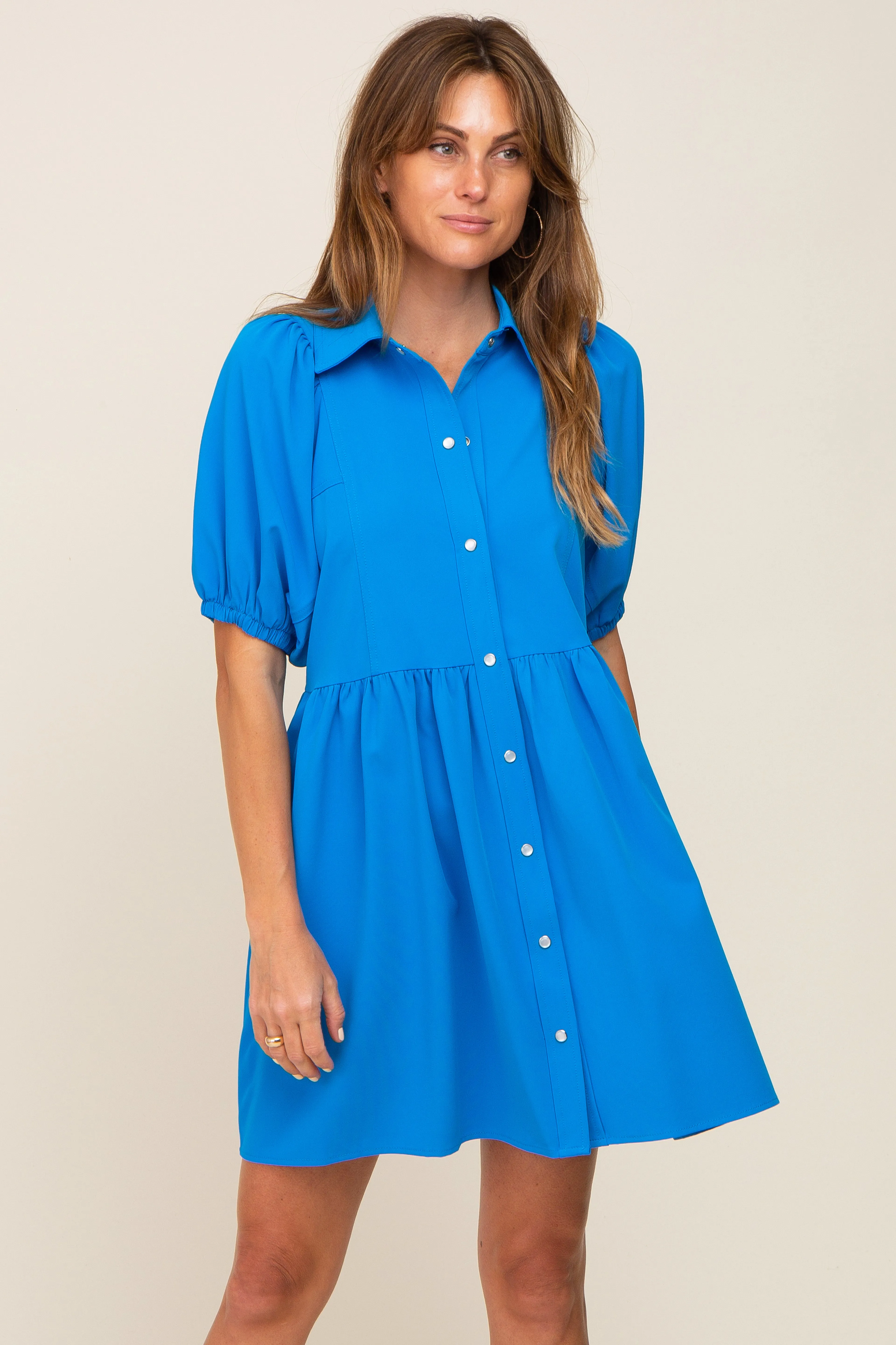 Aqua Button Down Mini Dress