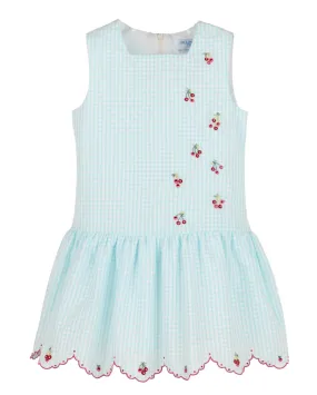 Aqua Embroidered Cherries Dress