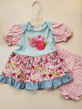 Aqua Floral Dress   Bloomer Set