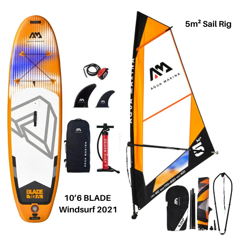 Aqua Marina 10’6″ Blade Windsurf 2021 Inflatable Paddle Board SUP   5m² Sail Rig Package