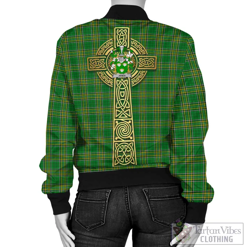 Aries Irish Clan Tartan Bomber Jacket with Coat of Arms Celtic Tree of Life Style