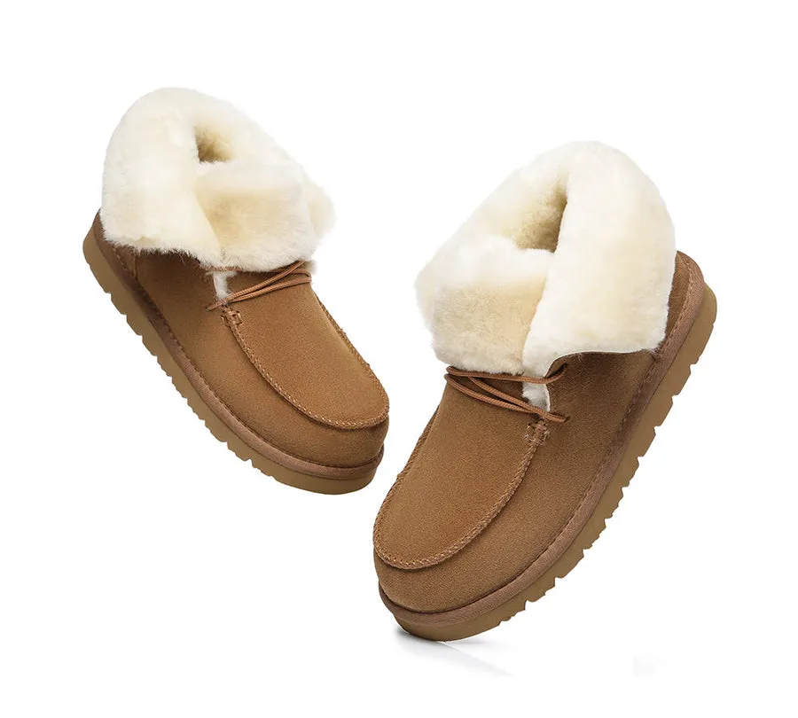 Australian Shepherd Women Mini Ugg Alaina Casual Ankle Ugg Boots with Wool Collar