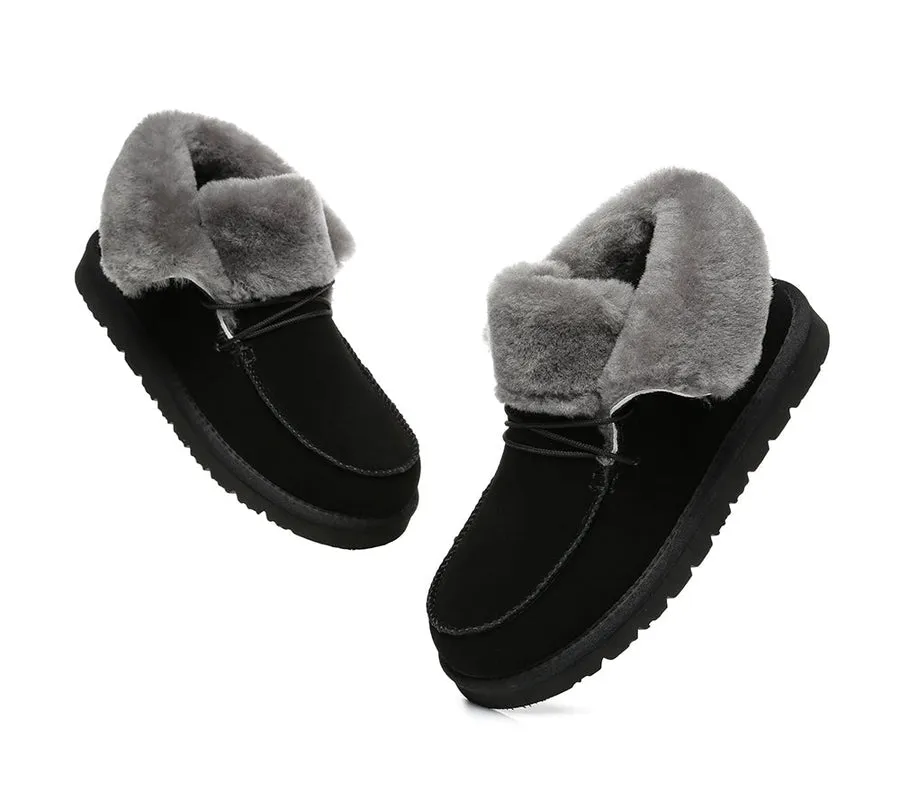 Australian Shepherd Women Mini Ugg Alaina Casual Ankle Ugg Boots with Wool Collar