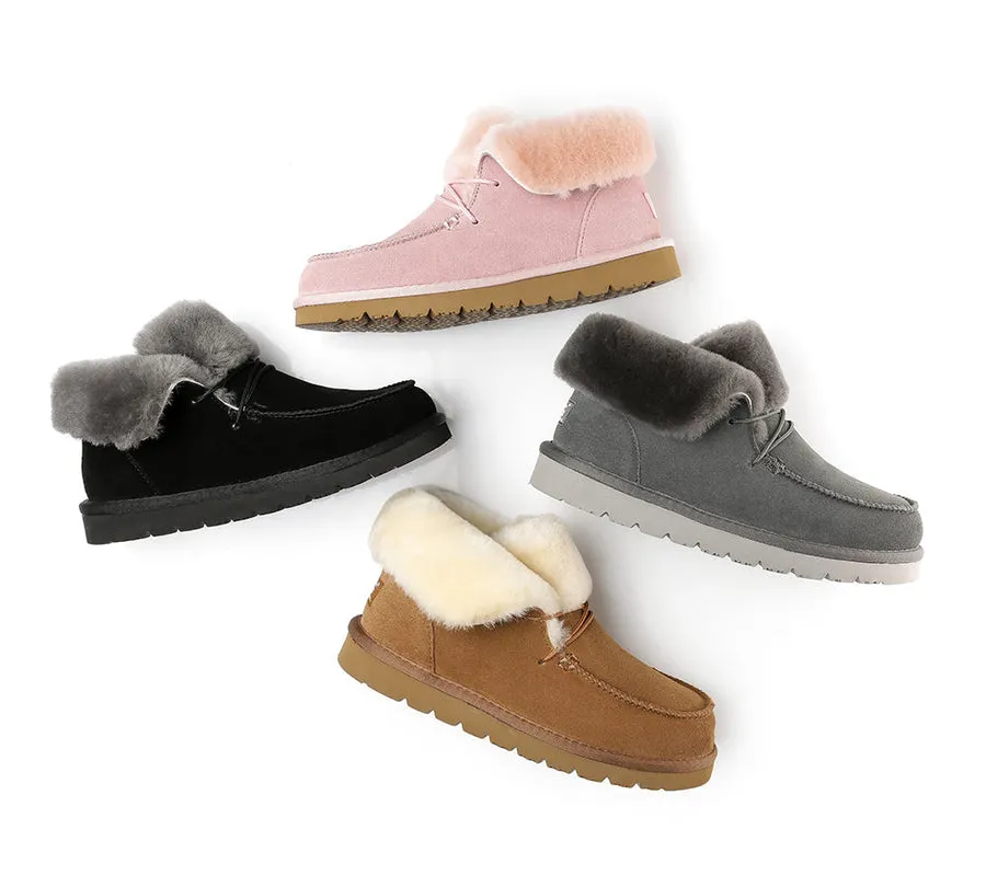 Australian Shepherd Women Mini Ugg Alaina Casual Ankle Ugg Boots with Wool Collar