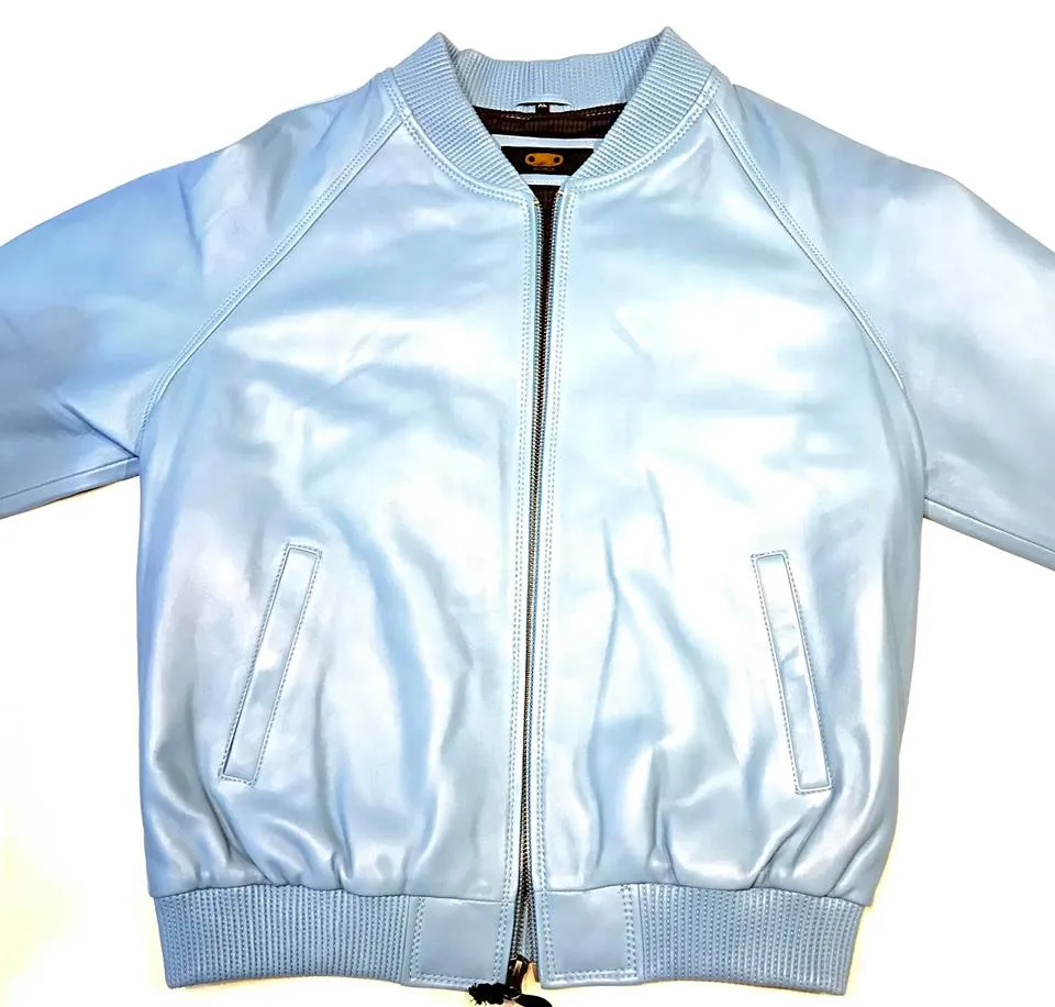 Baby Blue Naked Lambskin Bomber Jacket