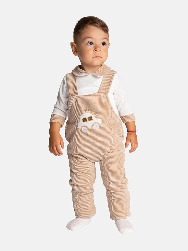 Baby Boy 3 piece Corduroy Dungaree - Beige