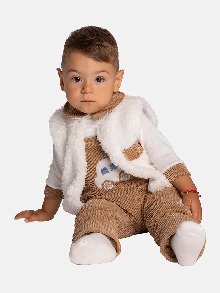 Baby Boy 3 piece Corduroy Dungaree - Camel