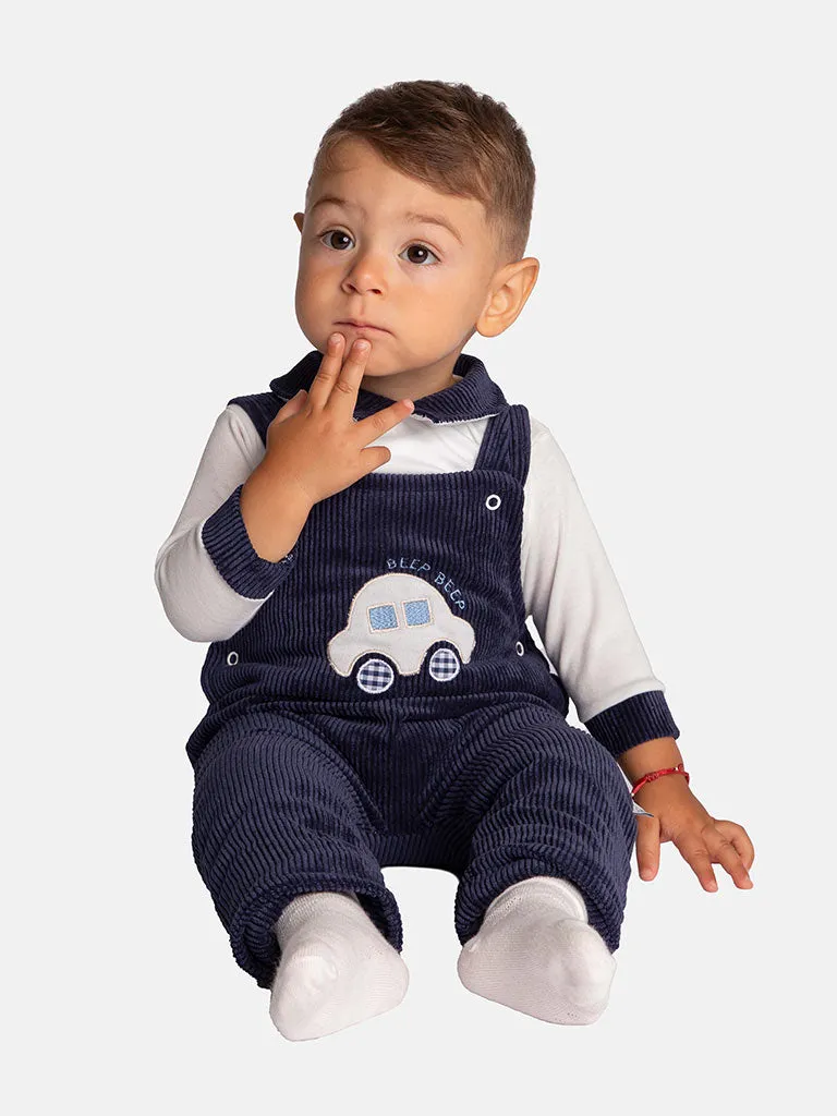 Baby Boy 3 piece Corduroy Dungaree - Navy Blue