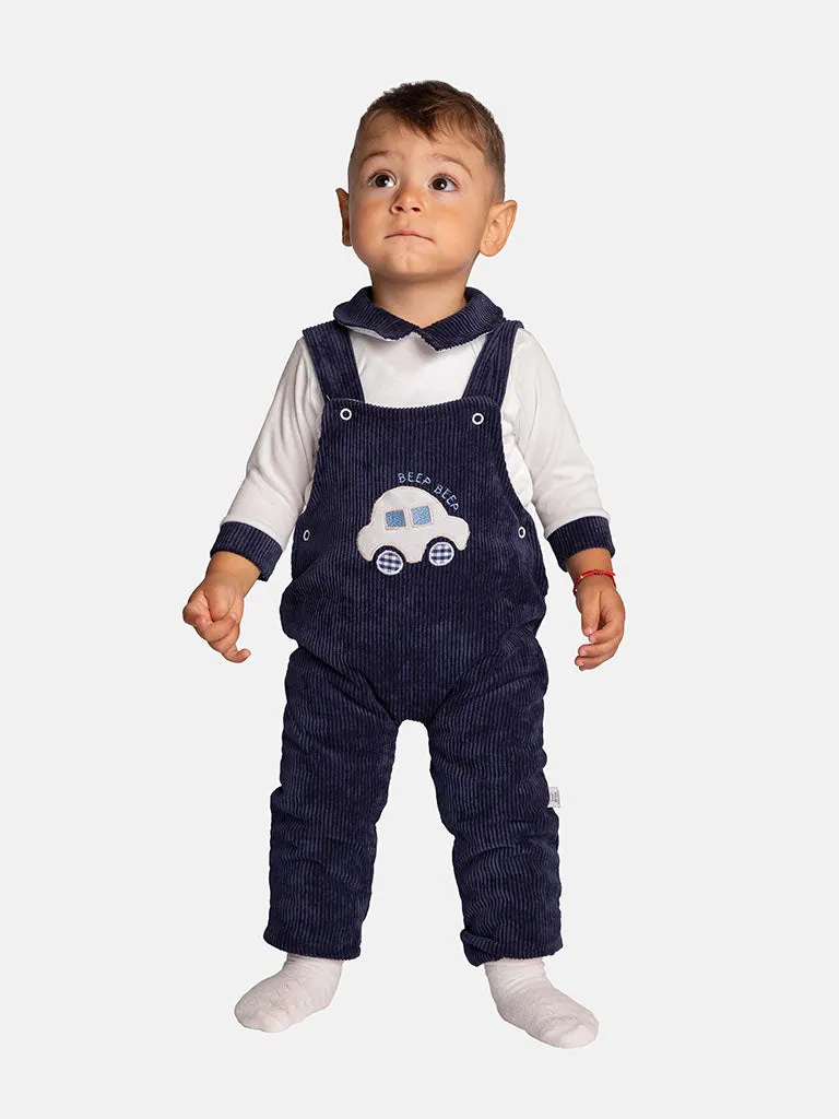 Baby Boy 3 piece Corduroy Dungaree - Navy Blue