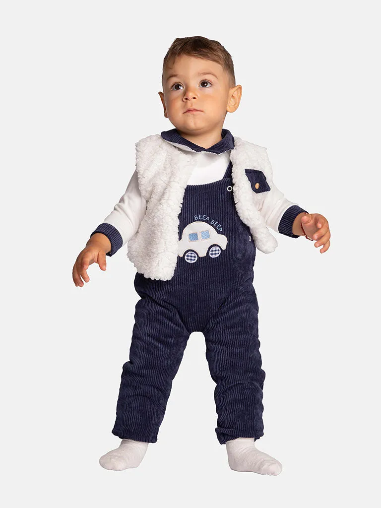 Baby Boy 3 piece Corduroy Dungaree - Navy Blue