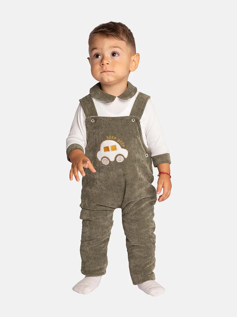 Baby Boy 3 piece Corduroy Dungaree - Olive Green