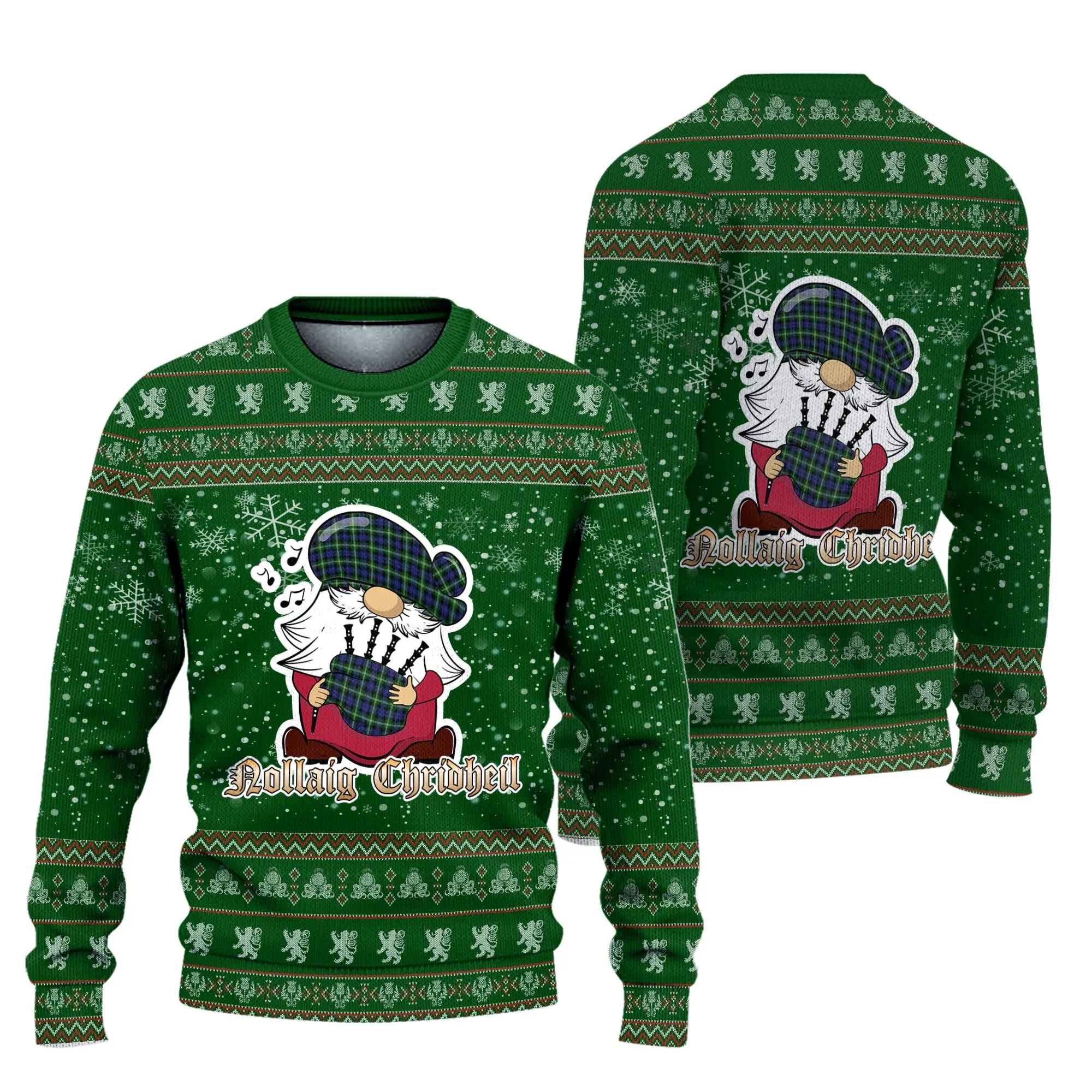 Baillie (Bailey) Clan Christmas Family Ugly Sweater with Funny Gnome Playing Bagpipes