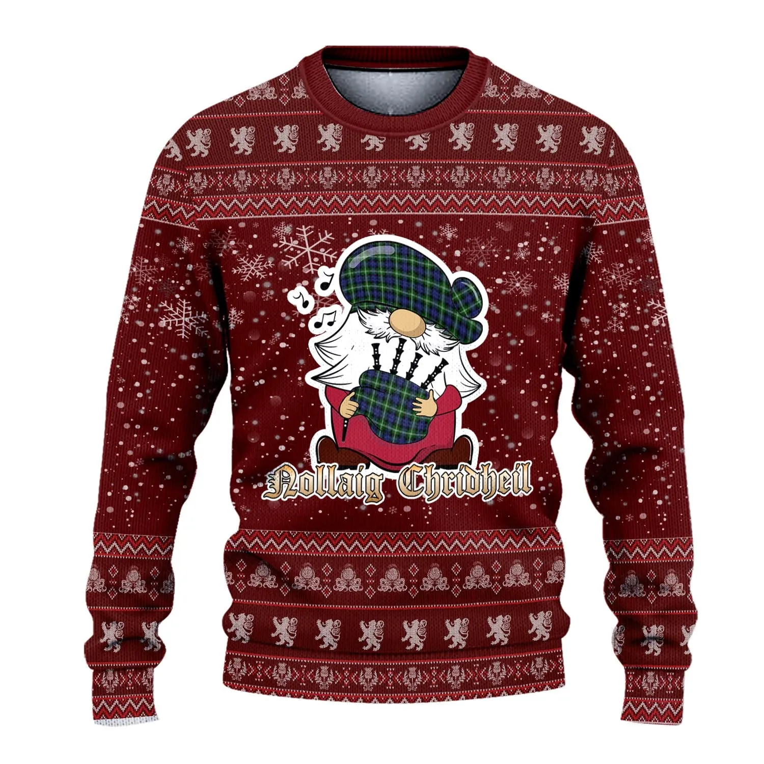 Baillie (Bailey) Clan Christmas Family Ugly Sweater with Funny Gnome Playing Bagpipes