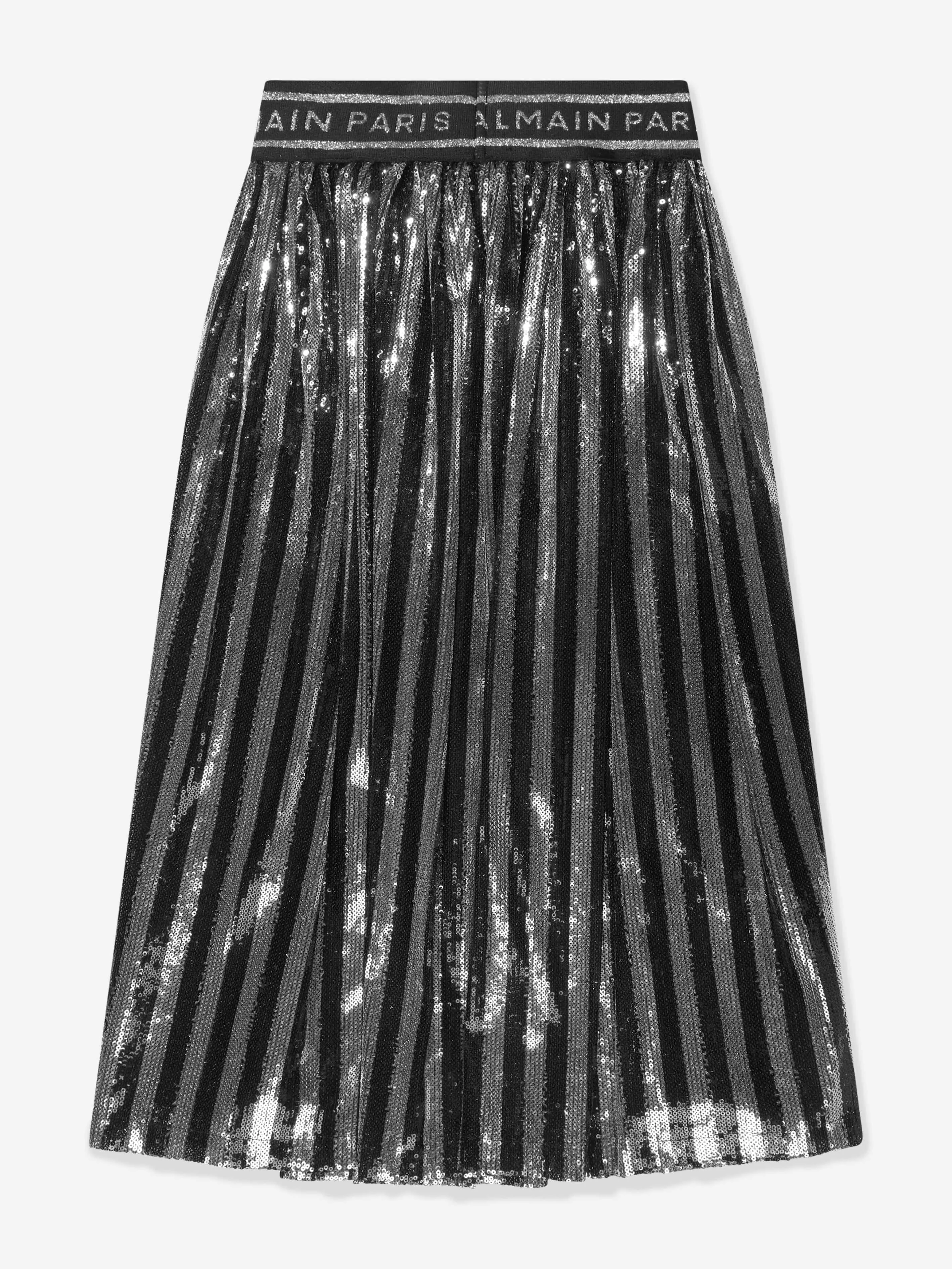 Balmain Girls Pleated Skirt in Silver