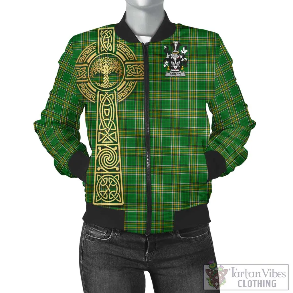 Barlow Irish Clan Tartan Bomber Jacket with Coat of Arms Celtic Tree of Life Style