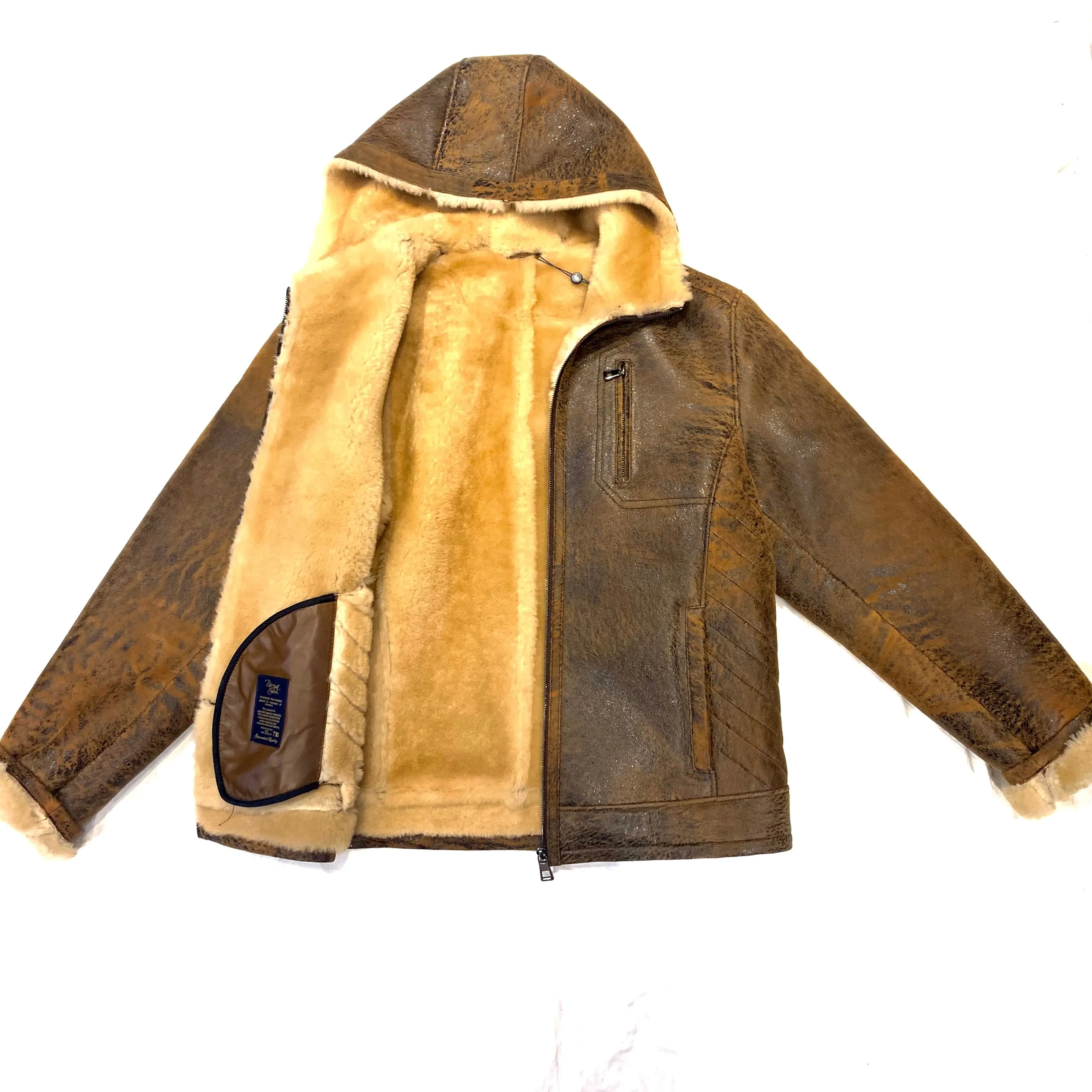 Barya NewYork Antique Brown Hooded Shearling Jacket