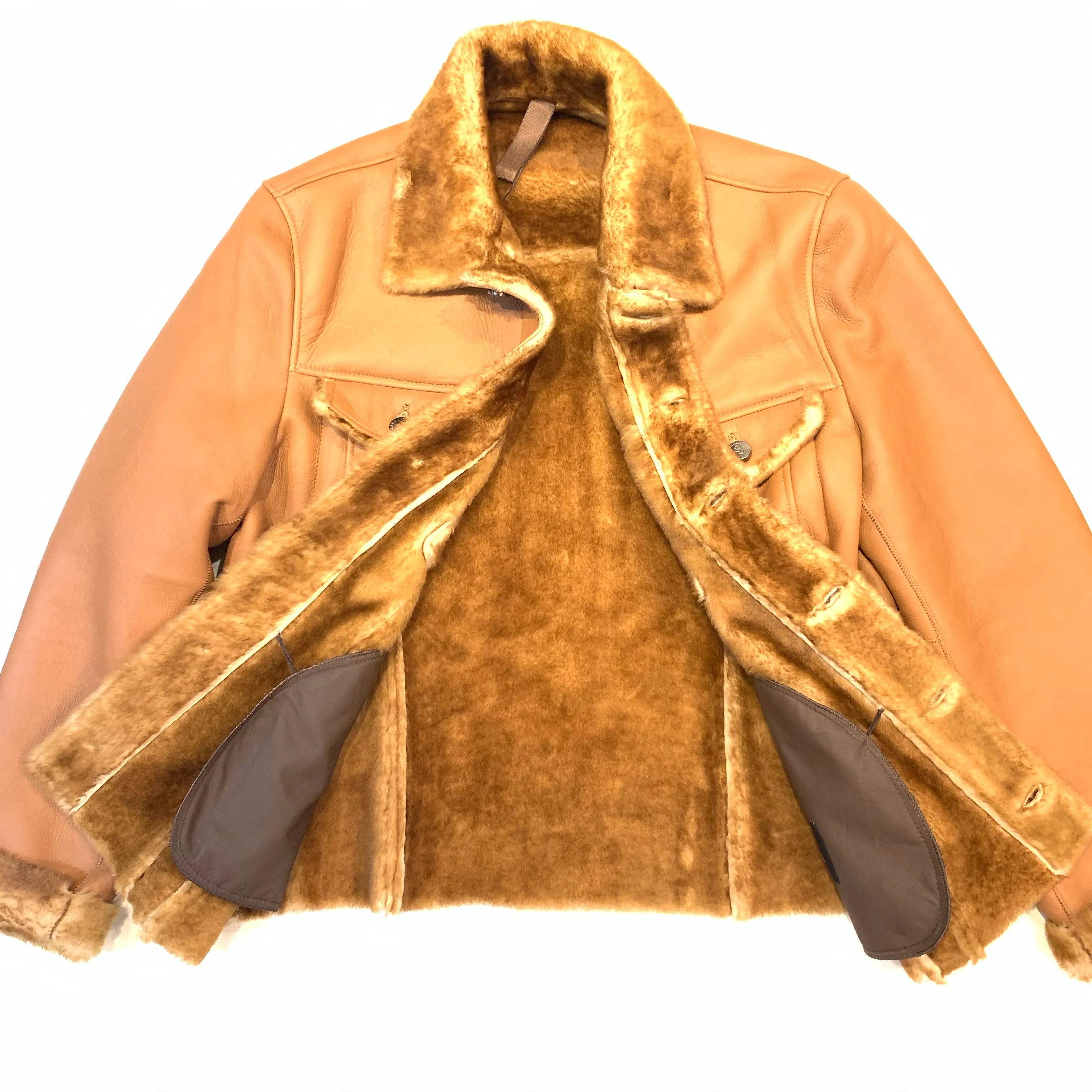 Barya NewYork Cognac Button Up Shearling Jacket