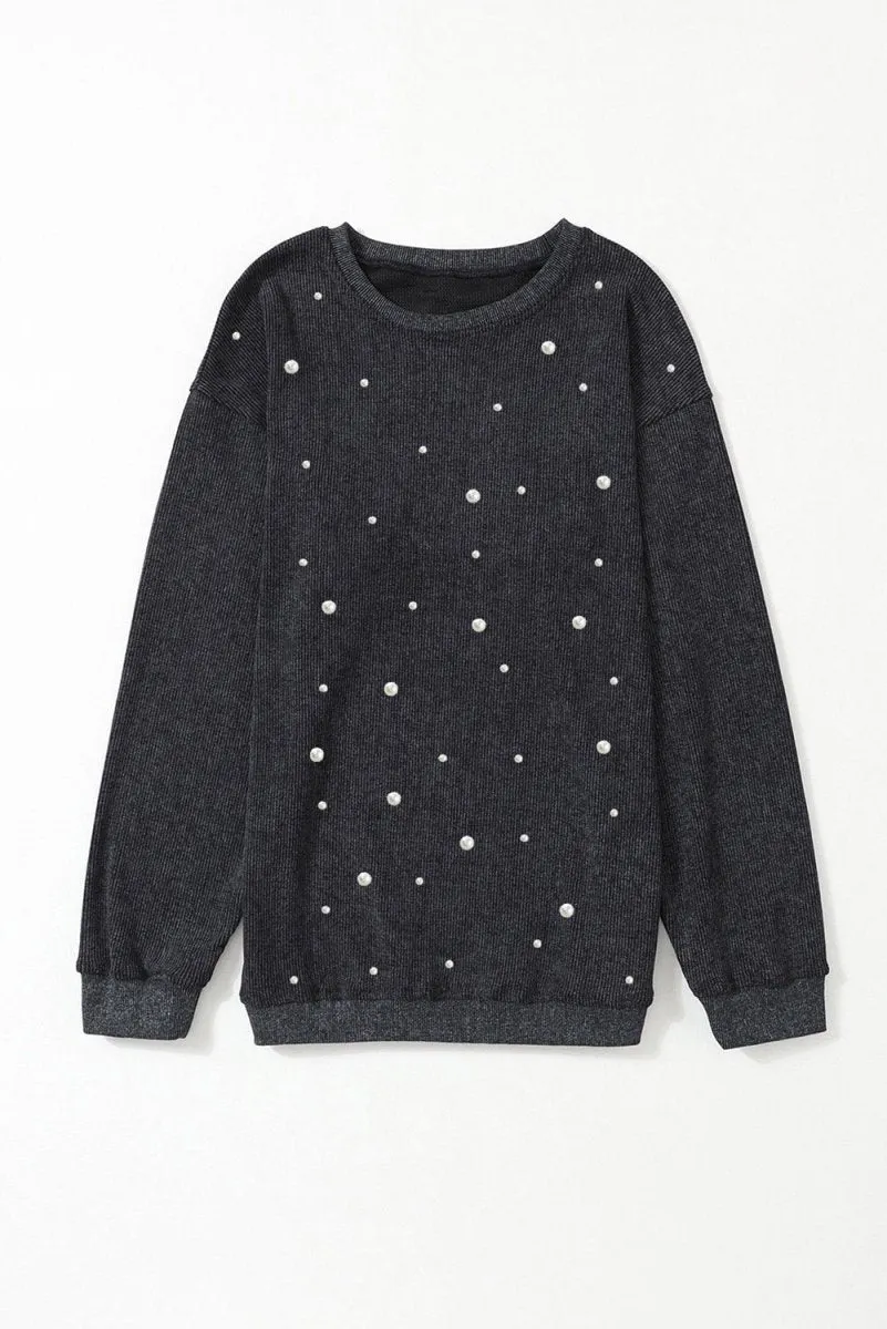 Beaded Pearl Corduroy Sweatshirt