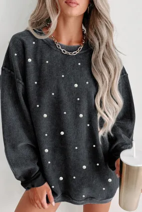 Beaded Pearl Corduroy Sweatshirt