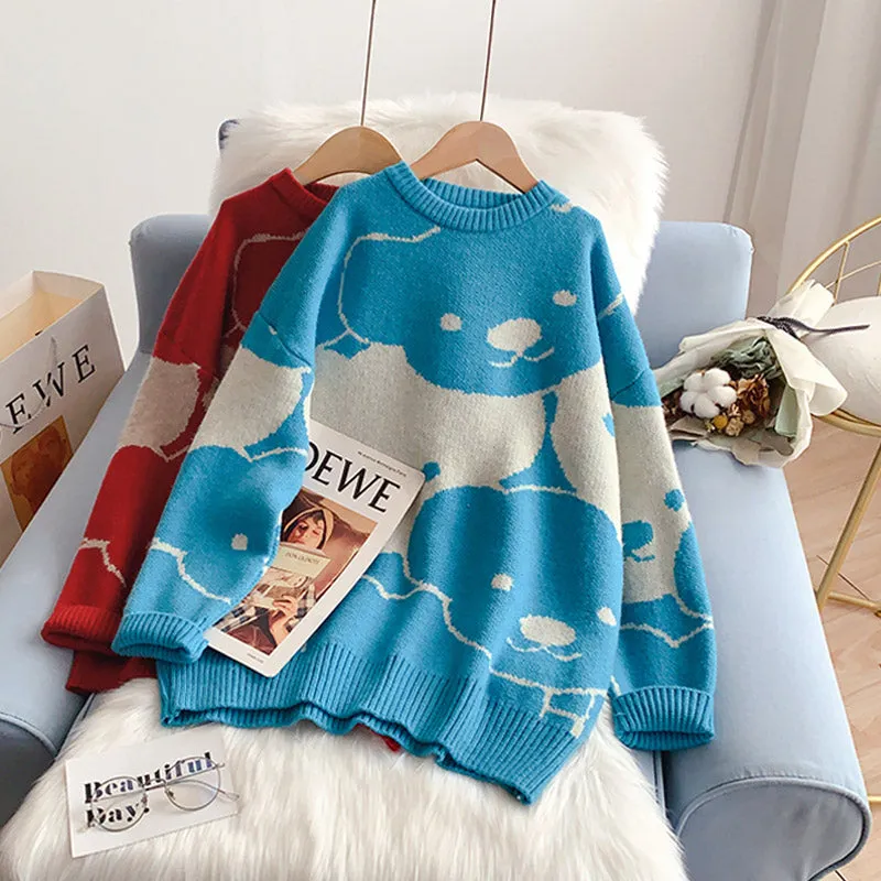 Bear sweater lazy wind sweater top  5003